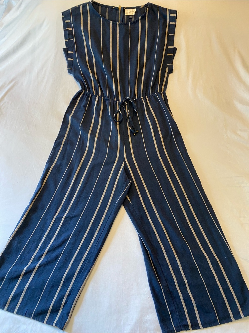 Vintage Universal Thread Navy and Khaki Striped Jumpsuit